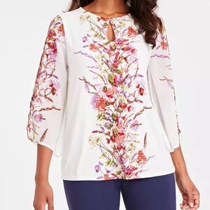 JM Collection Floral Print Blouse with Key-hole Neck 3/4 chiffon sleeves Size 0X
